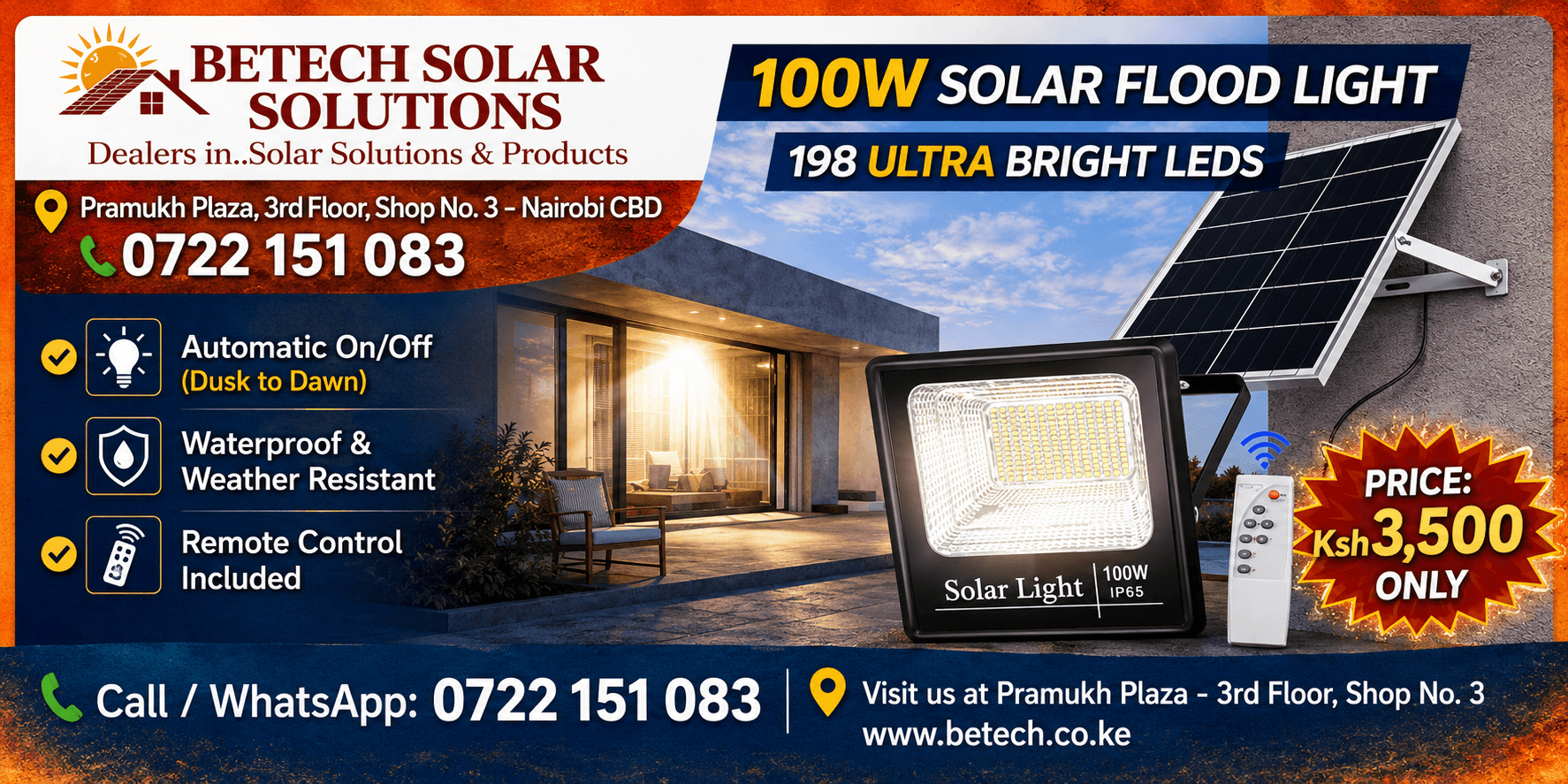 100W Solar Flood Light