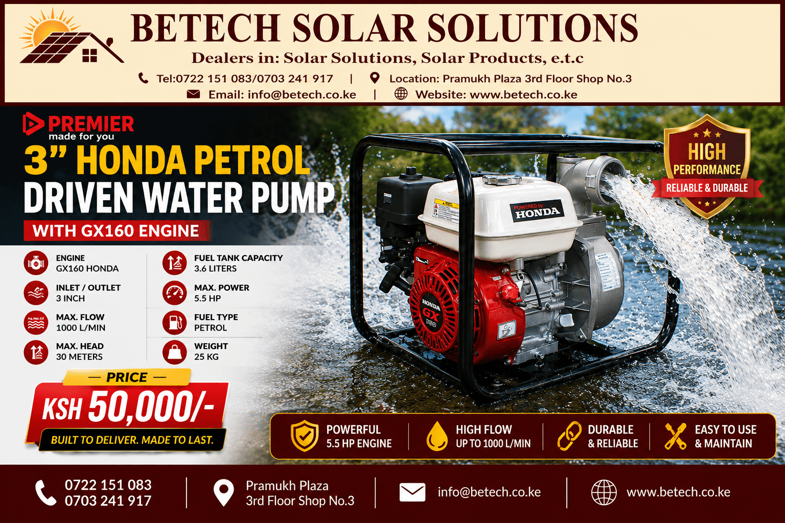 3" Honda Petrol Driven Water Pump with GX160 Engine