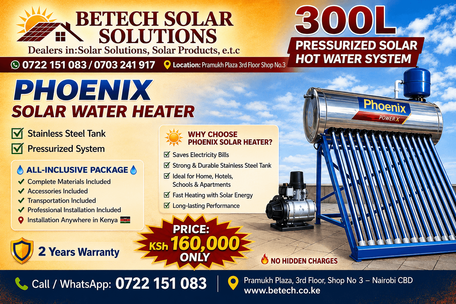 300L Pressurized Solar Hot Water System - Phoenix Solar Water Heater