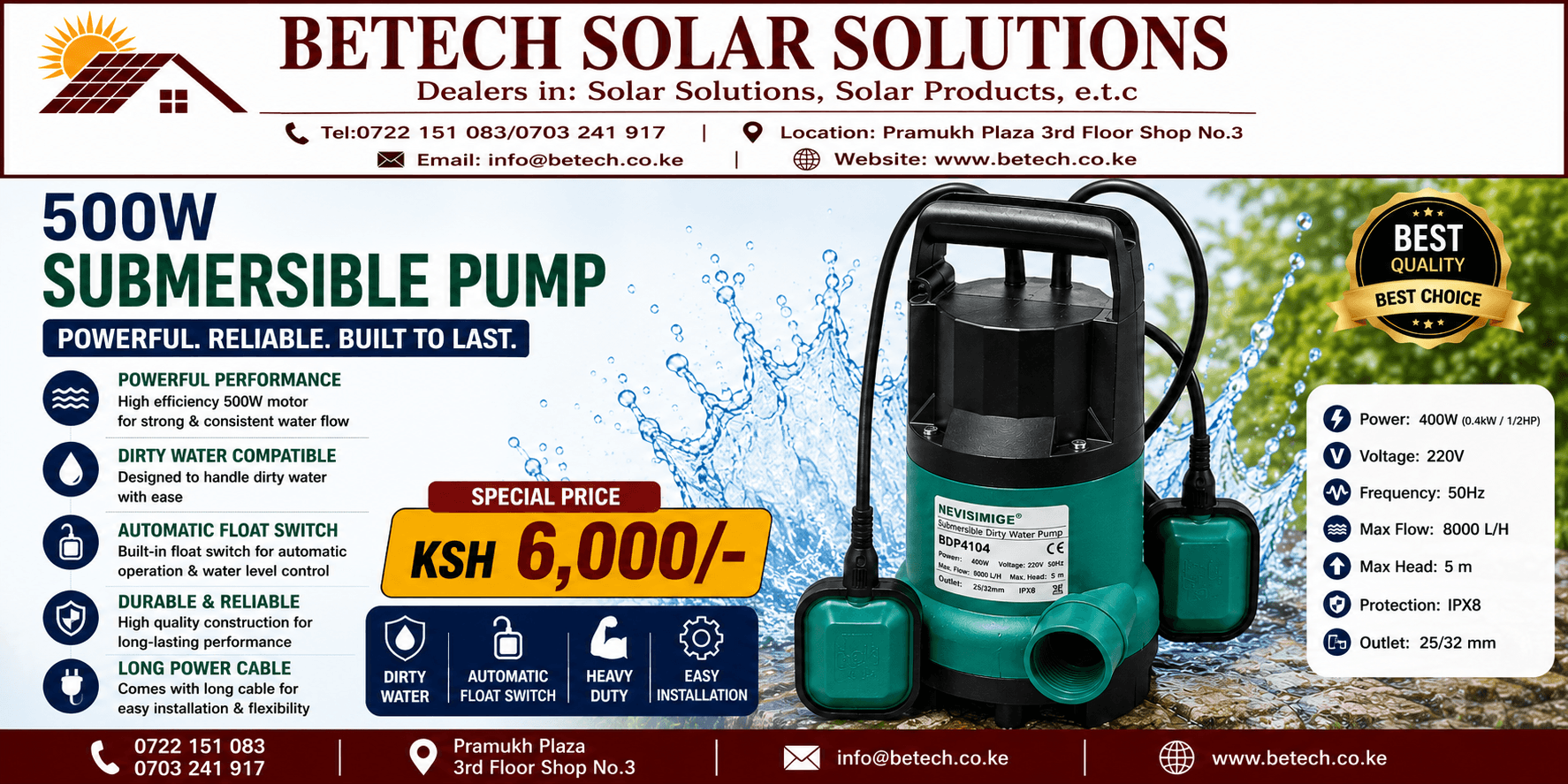 500W Submersible Pump