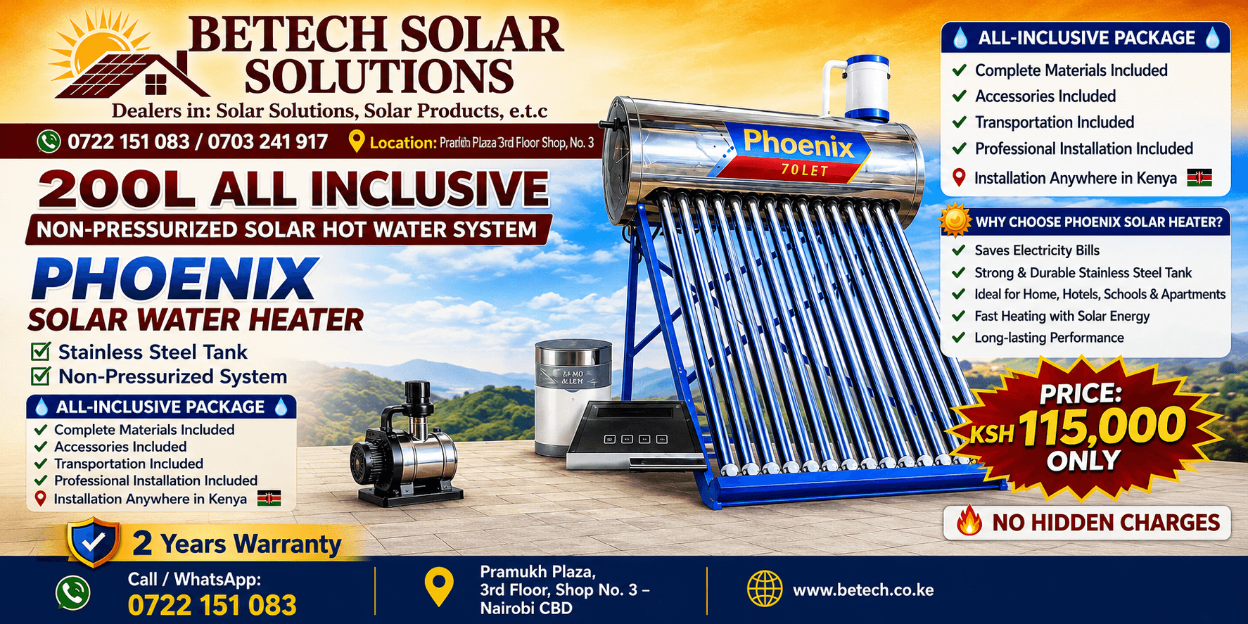 200L All Inclusive Non-Pressurized Solar Hot Water System