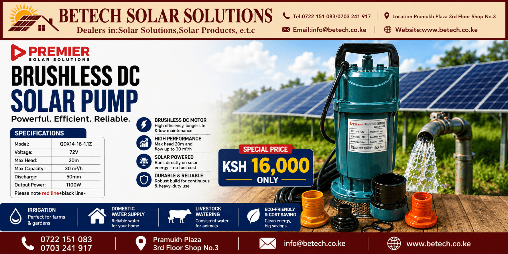 Brushless DC Solar Pump QDX14-16-1.1Z