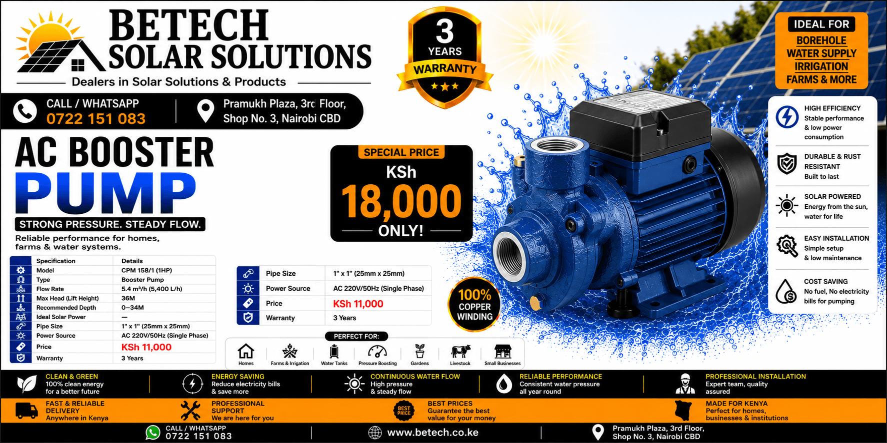 CPM 190/1 (2HP) Booster Water Pump | 8,400L/H Flow Rate | 40M Lift Height | 2" Pipe Size | Domestic & Commercial Pressure Pump | 3-Year Warranty