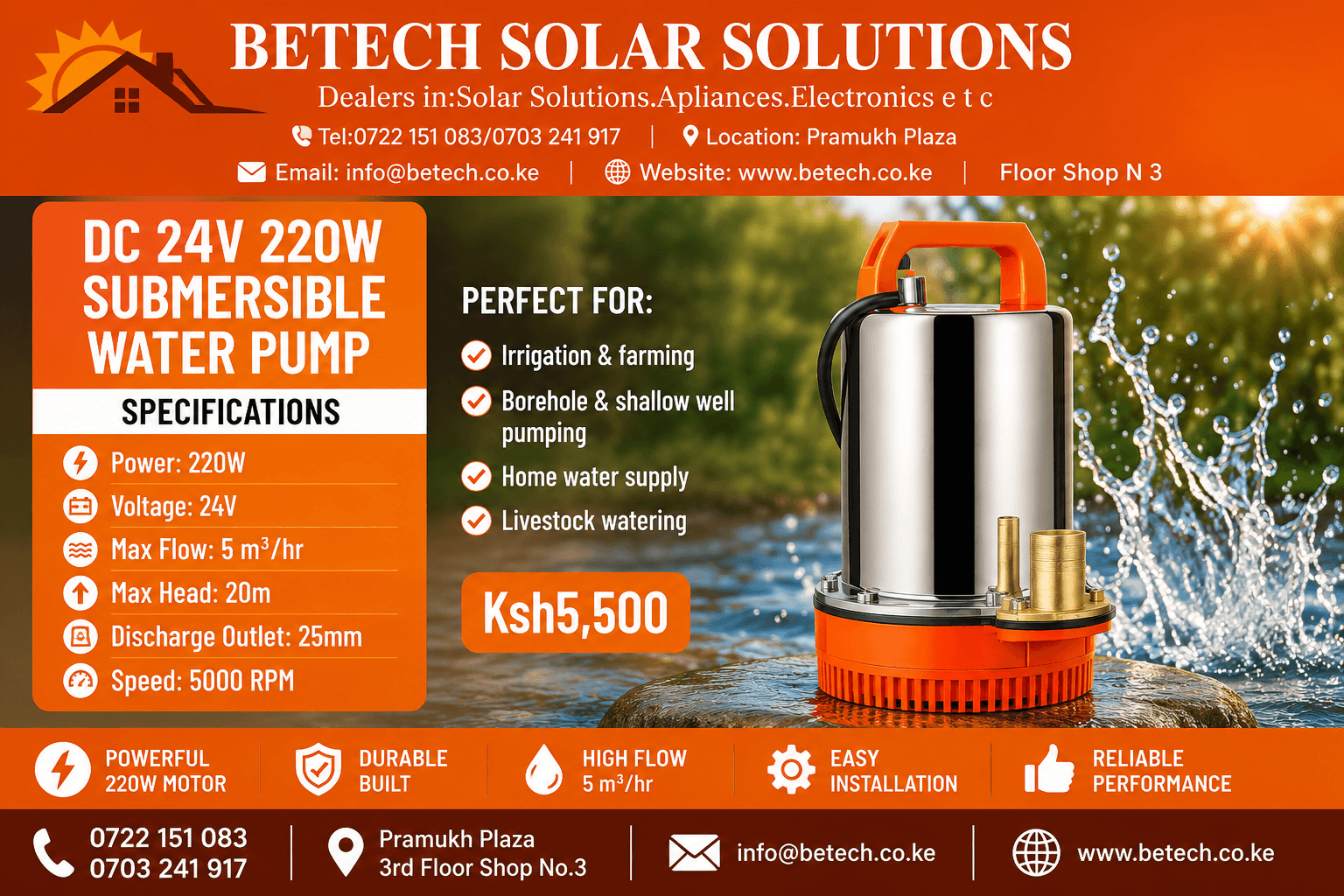 DC 24V 220W Submersible Water Pump