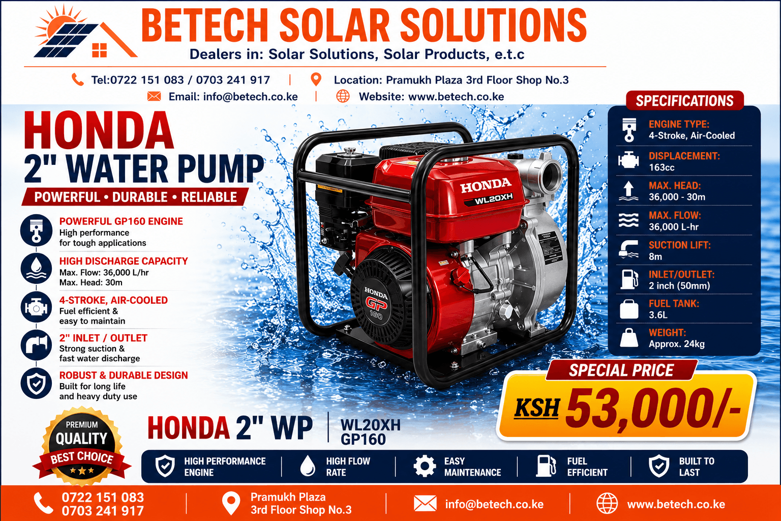 HONDA 2" WATER PUMP WL20XH GP160