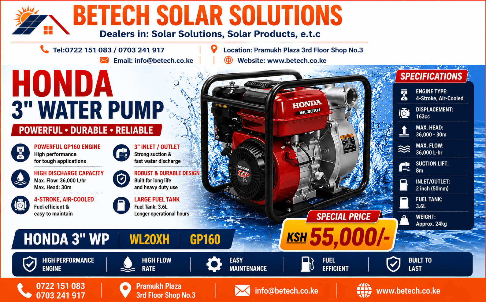 Honda 3" Water Pump WL20XH GP160