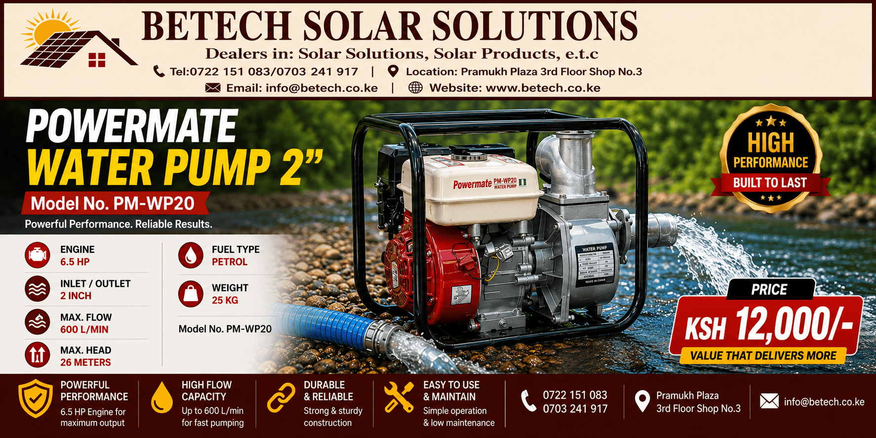 POWERMATE WATER PUMP 2” Model No. PM-WP20