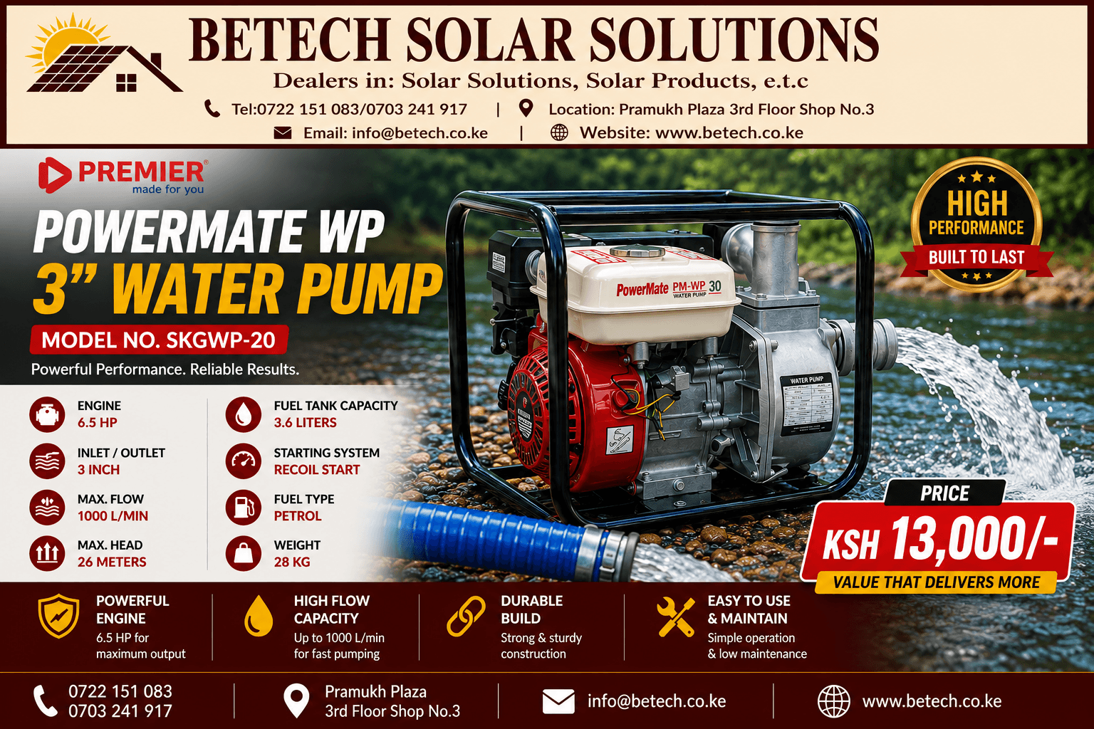 POWERMATE WP 3" WATER PUMP (MODEL NO. SKGWP-20)