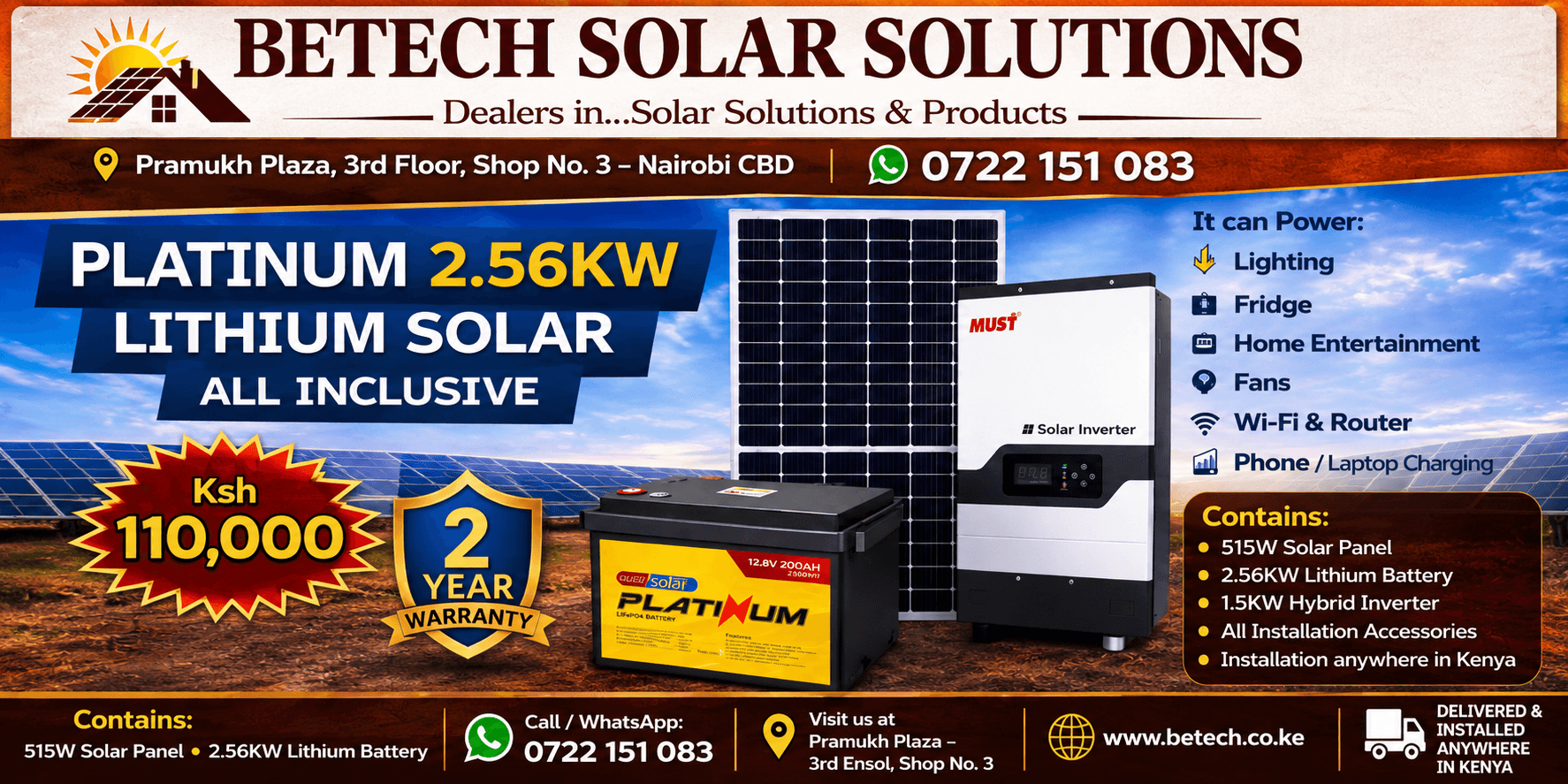 Platinum 2.56KW Lithium Solar All Inclusive