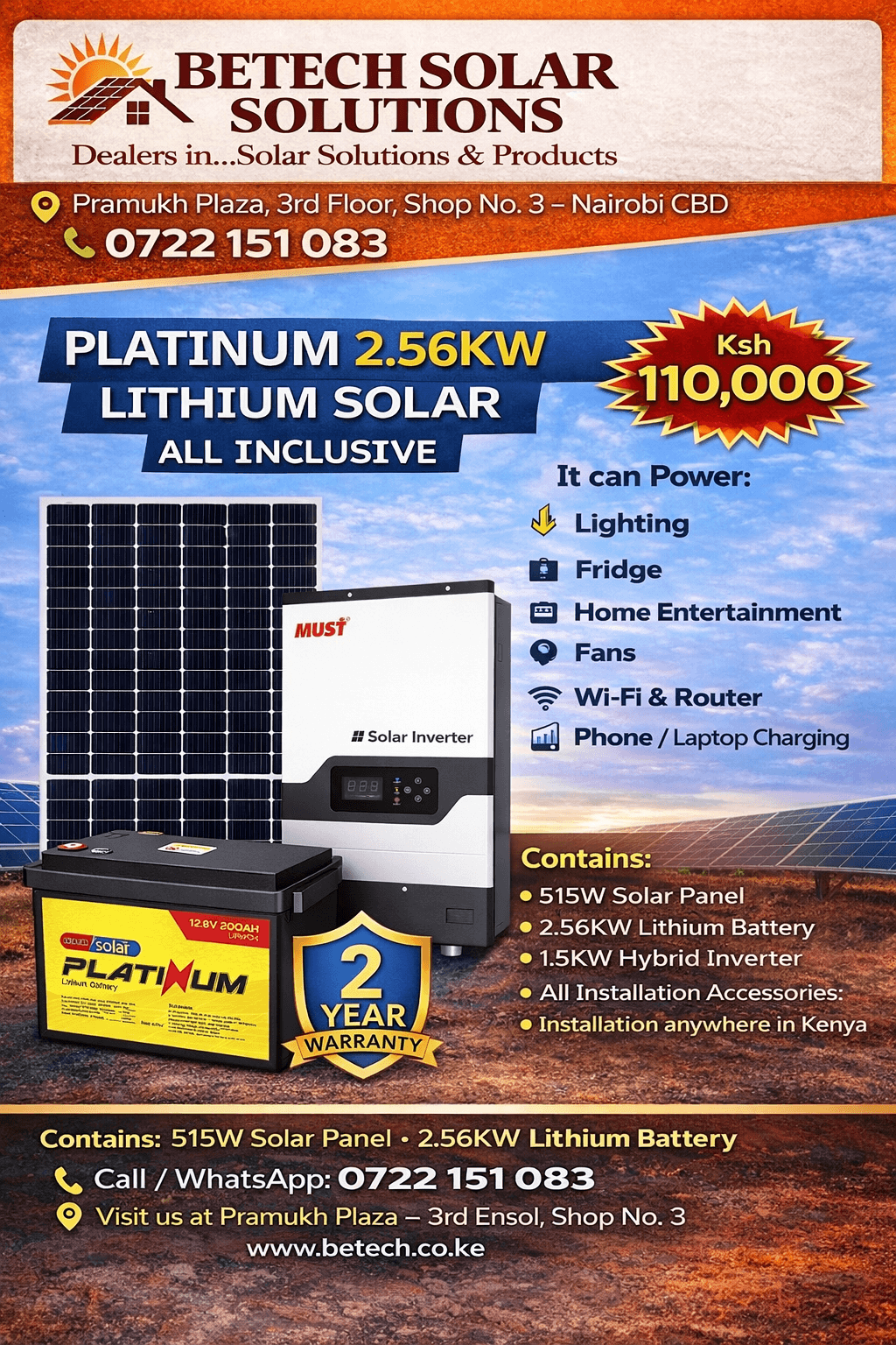 Platinum 2.56kW Lithium Solar System (All-Inclusive Kit)