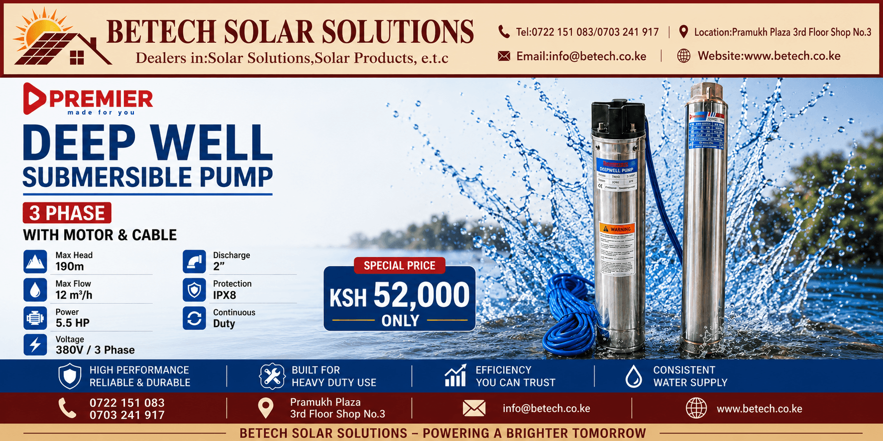Premier Deep Well Submersible Pump 3 Phase