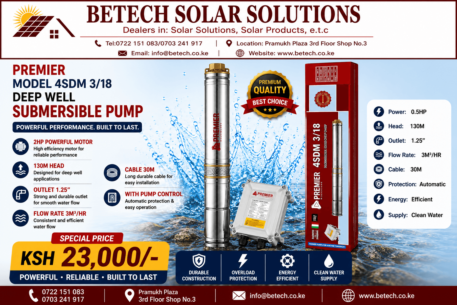 Premier Model 4SDM 3/18 Deep Well Submersible Pump