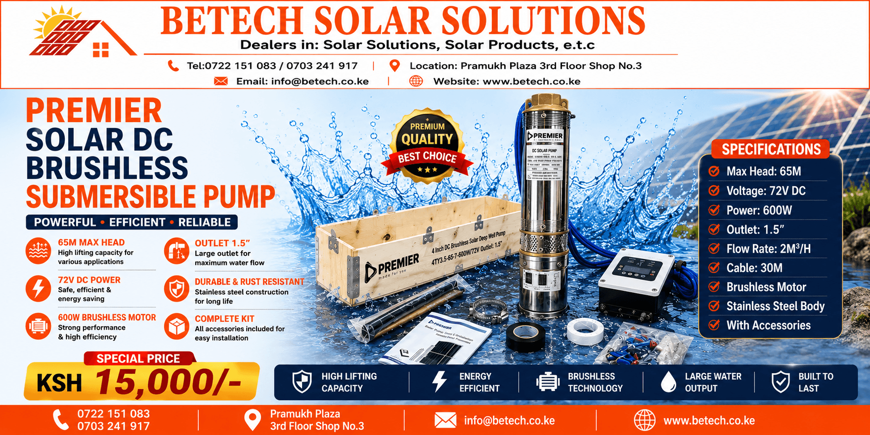 Premier Solar DC Brushless Submersible Pump