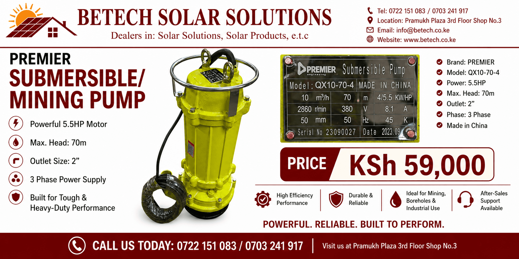 Premier Submersible/Mining Pump QX10-70-4