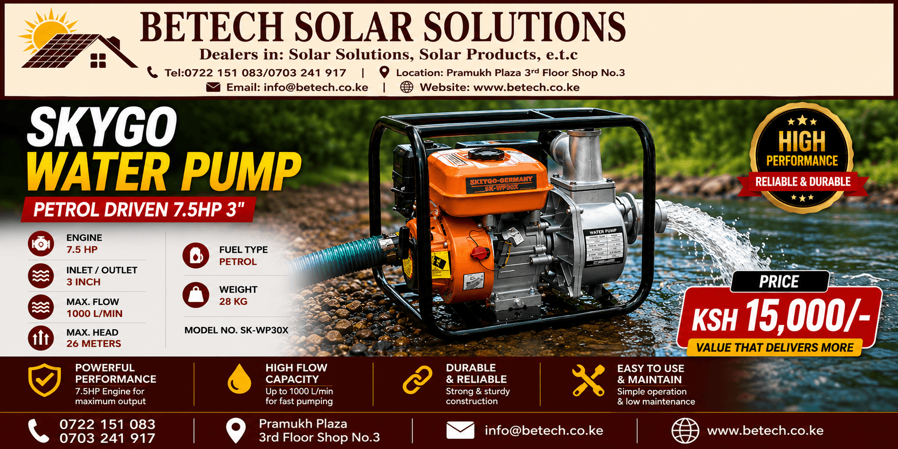 SKYGO Water Pump Petrol Driven 7.5HP 3"