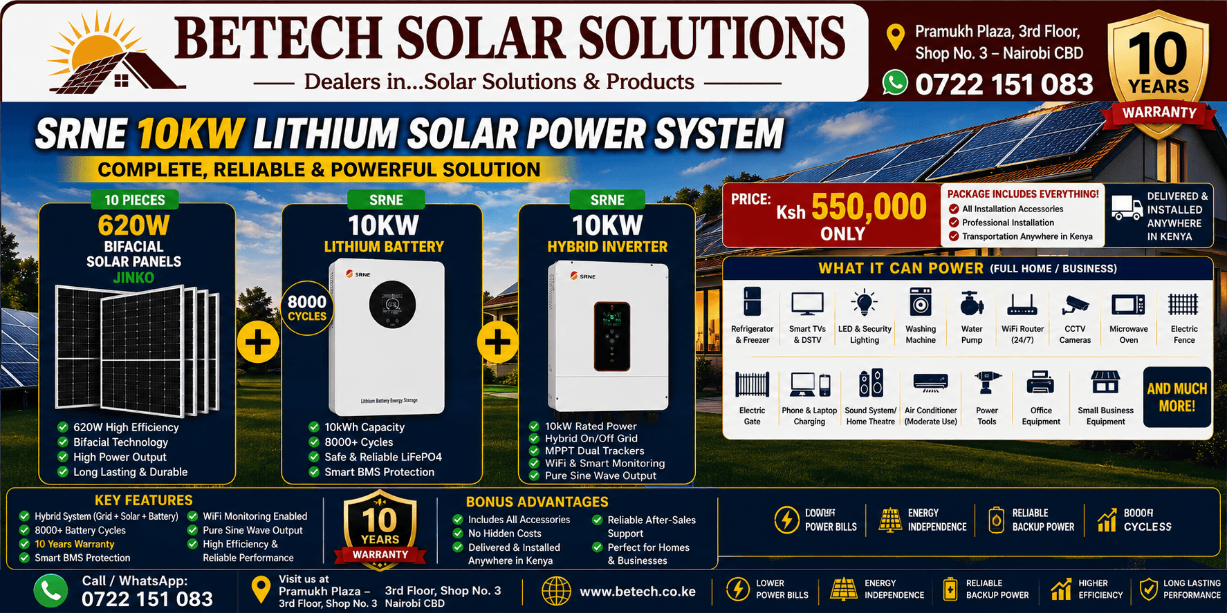 SRNE 10KW Lithium Solar Power System All inclusive solar system