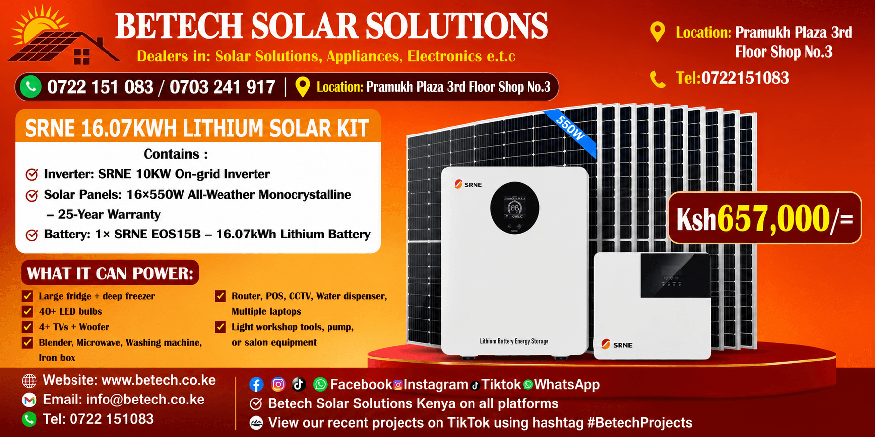 SRNE 16.07KWH Lithium Solar Kit