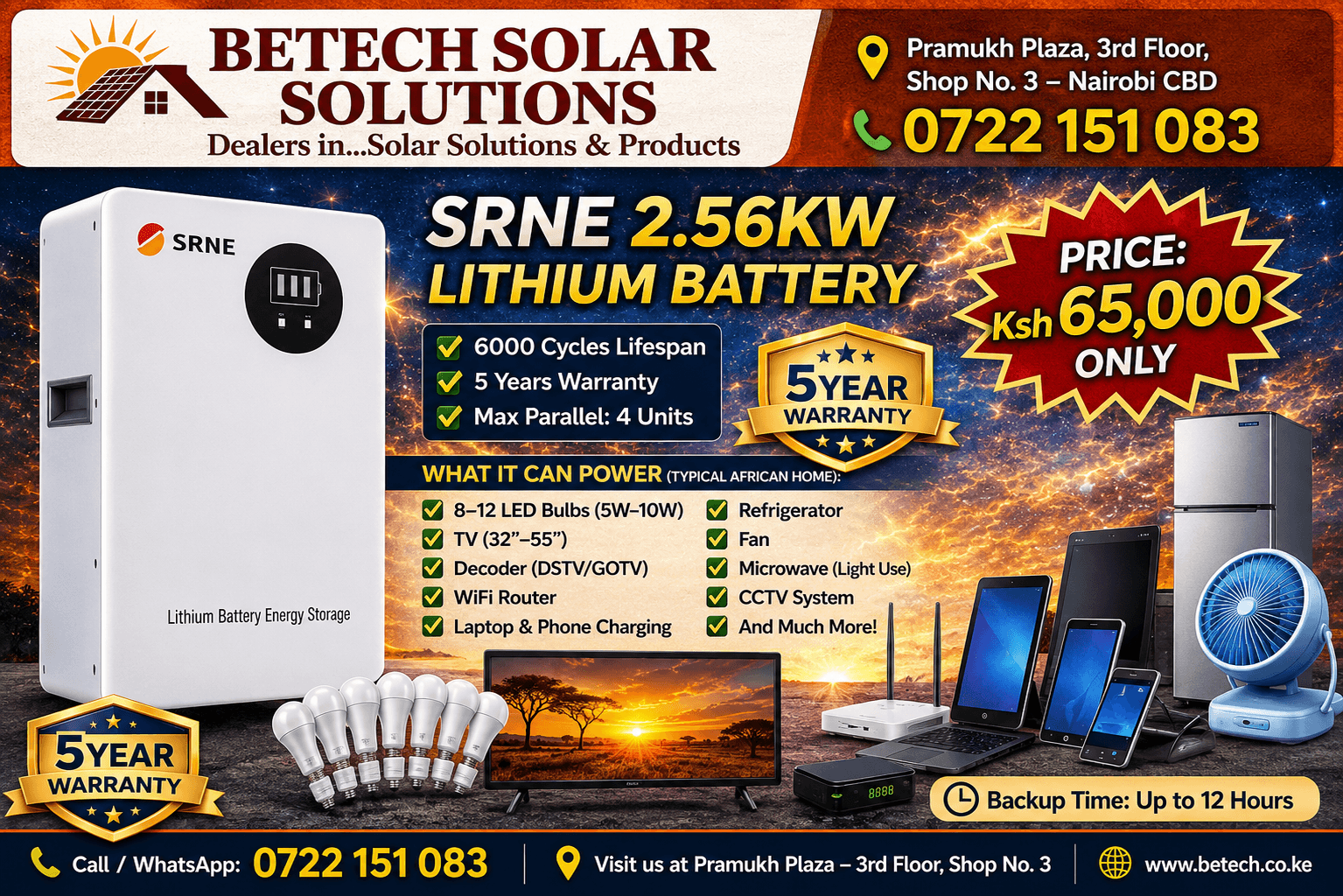 SRNE 2.56KW Lithium Battery