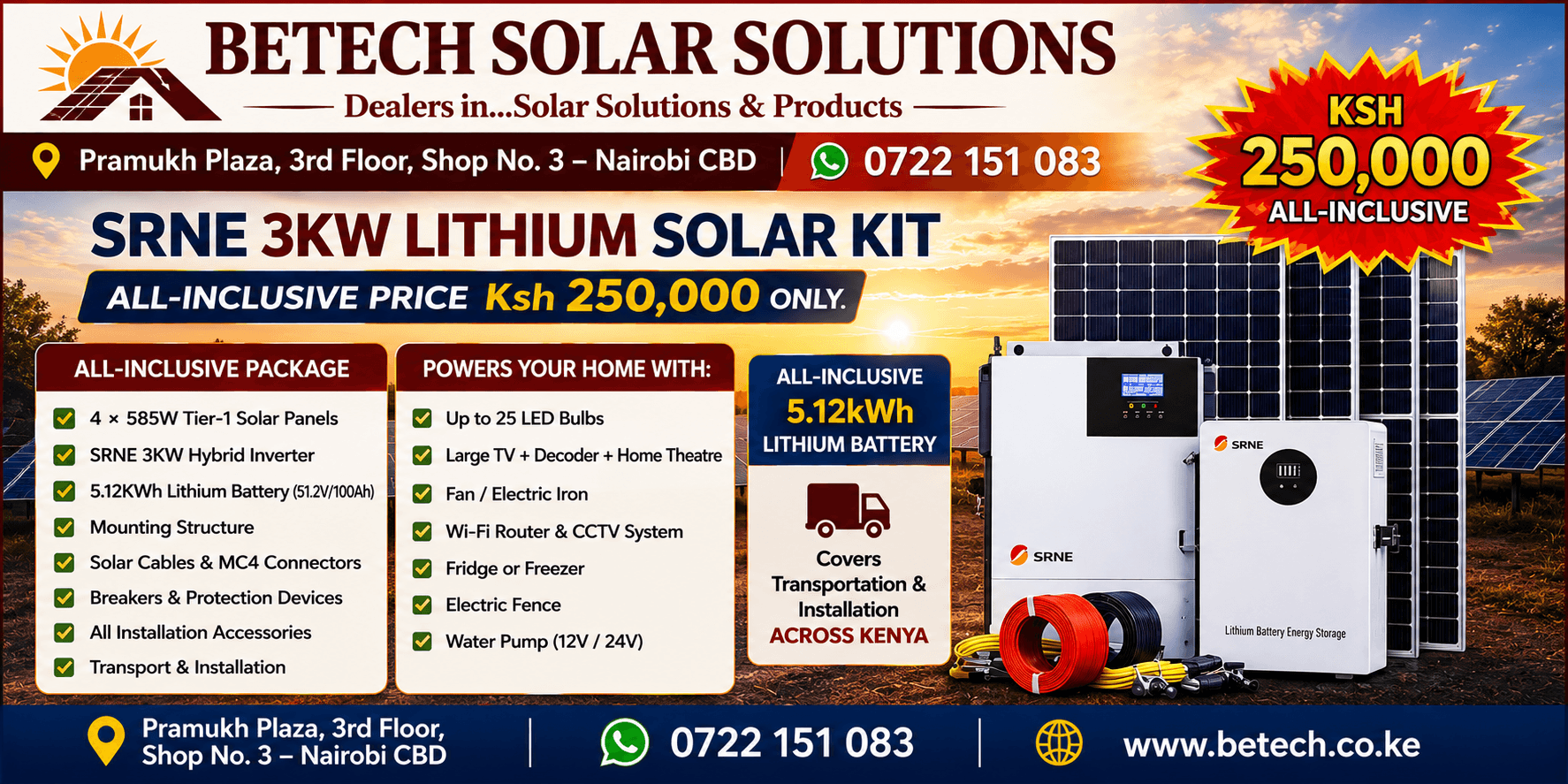 SRNE 3KW Lithium Solar Kit All inclusive system