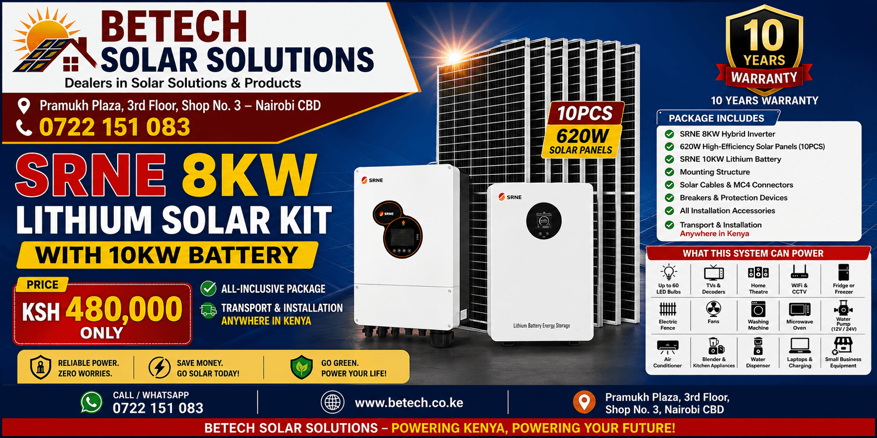 SRNE 8KW Lithium Solar Kit with 10KW Battery All inclusive system