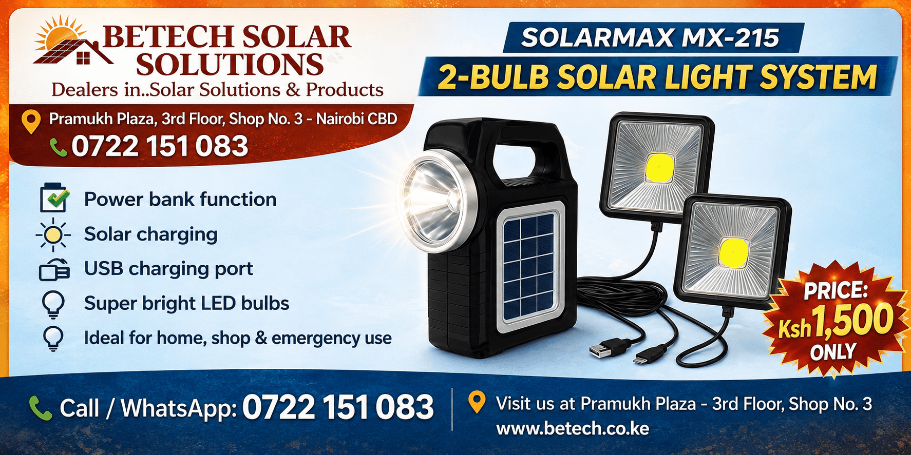 Solarmax MX-215 2-Bulb Solar Light System
