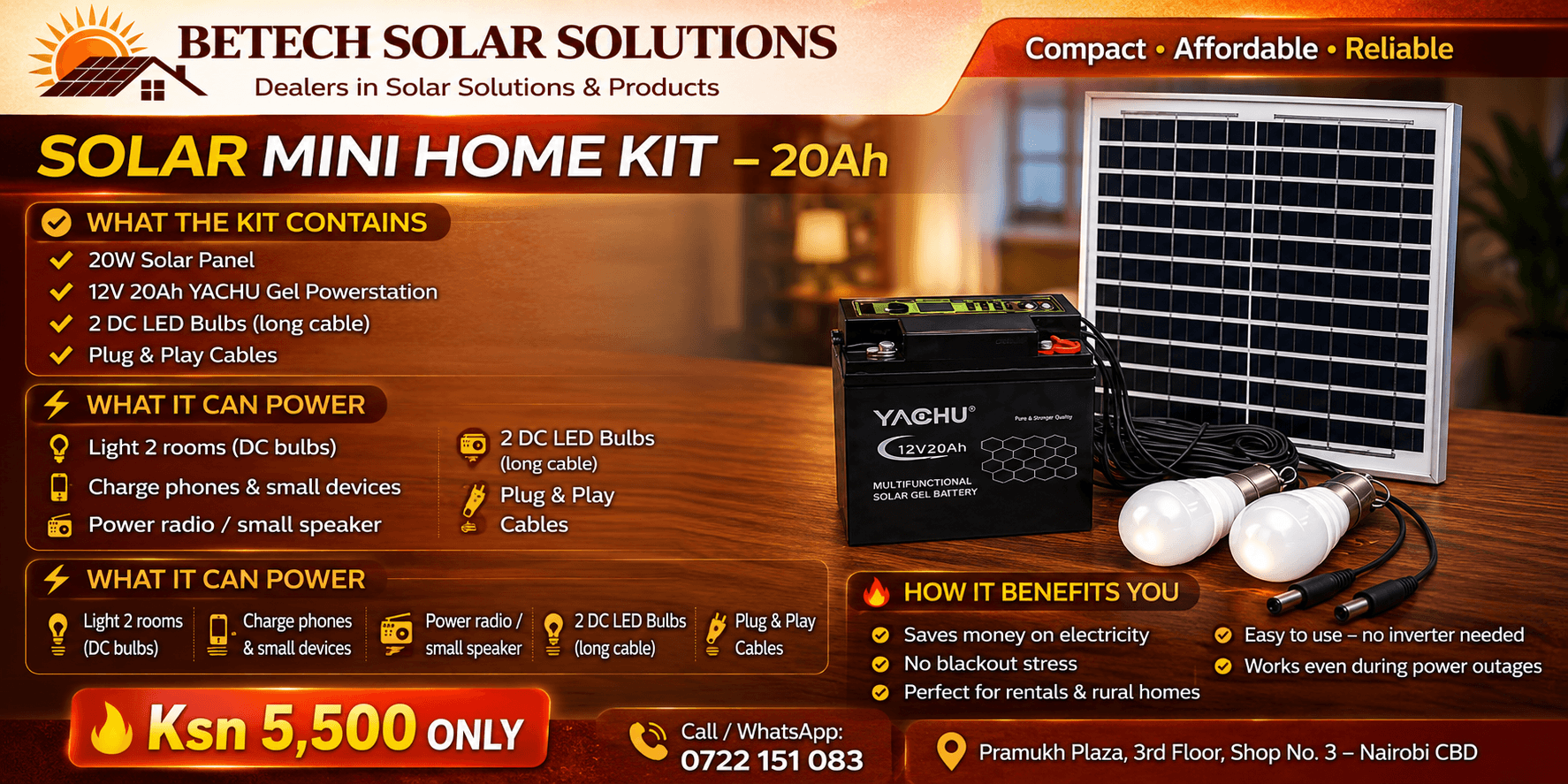 Yachu Compact & Affordable Solar Lighting Solution – Solar Mini Home Kit (20Ah)
