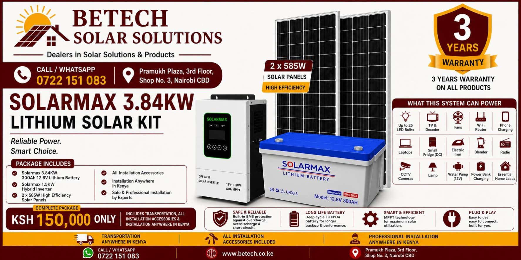 Solarmax 3.84KW Lithium Solar Kit All inclusive Installation , Transportation and Installation